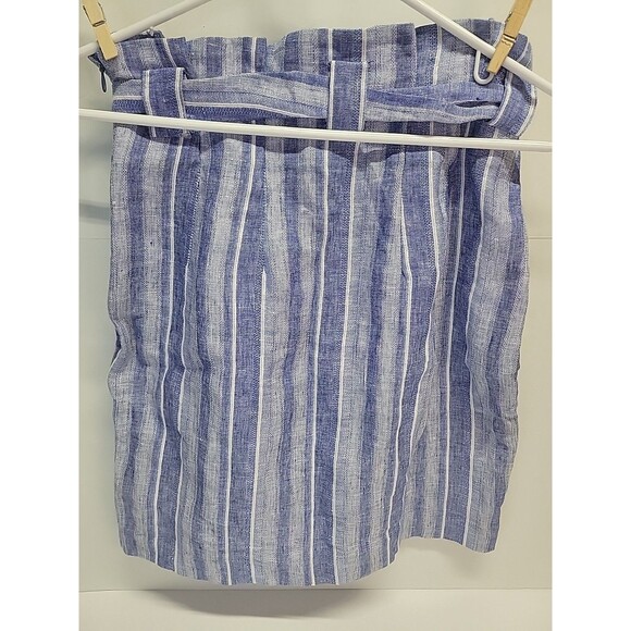 H&M‎ Womens Size 4 Linen Blend Button Front Blue Skirt Pockets - Picture 2 of 10